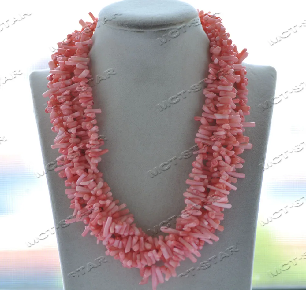 Z12181 5Row 19\'\' Pink Coral Tree-Branch Necklace