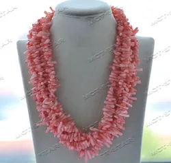 Z12181 5Row 19'' Pink Coral Tree-Branch Necklace