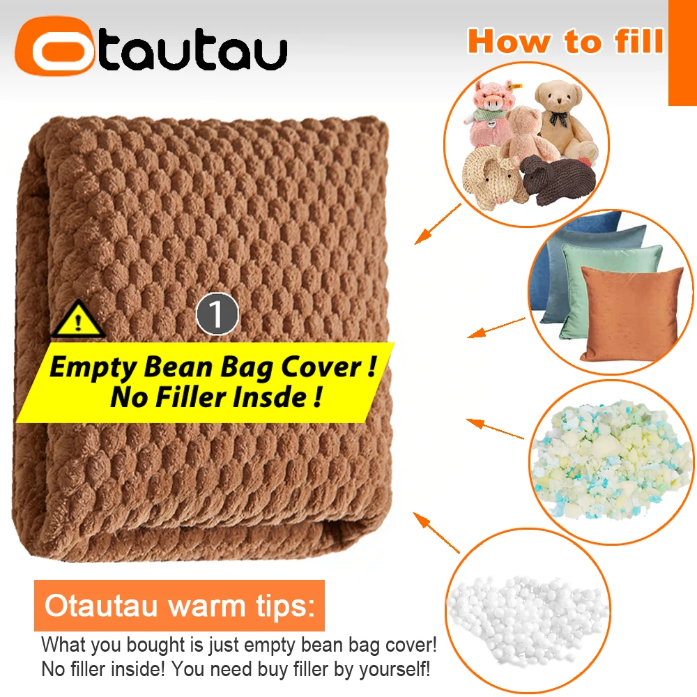 OTAUTAU Fluffy Faux Fur Bean Bag Cover Pouf Armchair Beanbag Cover Winter Christmas SF588【No Filler!Please Buy Filler Yourself!】