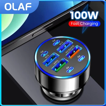 8 Portlu Araç Şarj Cihazı 100w 4USB A+4Type C PD Hızlı Şarj Araba Cep Telefonu Adaptörleri Xiaomi iPhone Huawei Samsung Oneplus Redmi Realme Cep Telefonları QC3.0 Şarj Aksesuarları