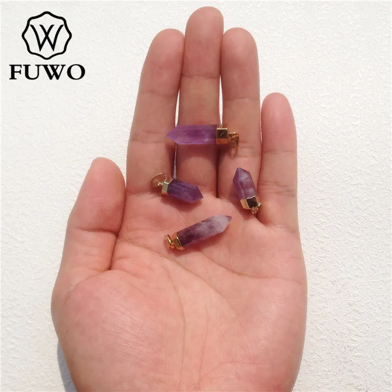 FUWO 1Pcs Natural Amethysts Point Pendants,Purple Crystal Accessories For Women DIY Jewelry Making PD117