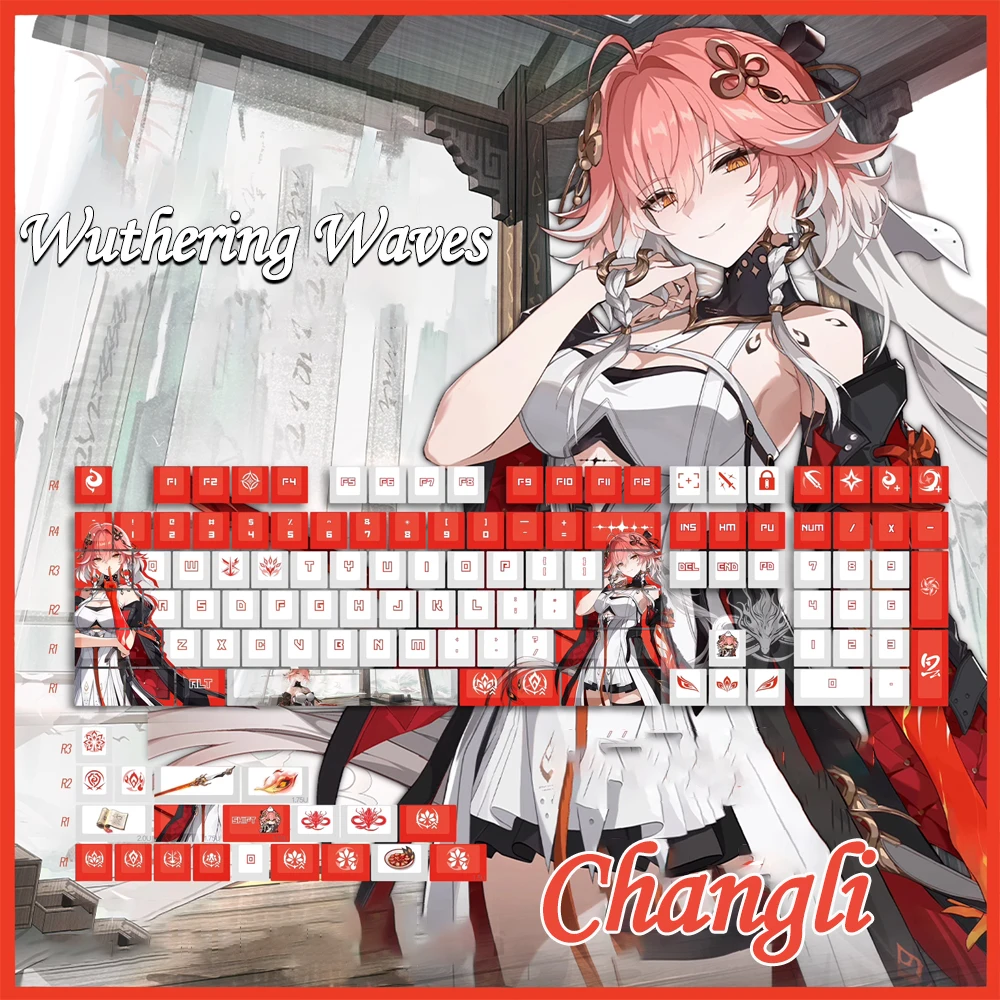 Wuthering Waves Keycaps Thermal Sublimation Secondary Game Yinlin Changli Cherry PBT Key Caps For MX Swtches Mechanical Keyboard