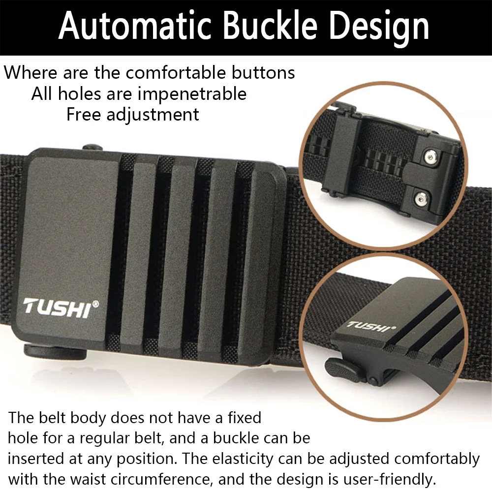 TUSHI Brand 3.8 Wide automatic buckle double-layer thick nylon mens belt outdoor leisure dual-use hanging gun breathable belt
