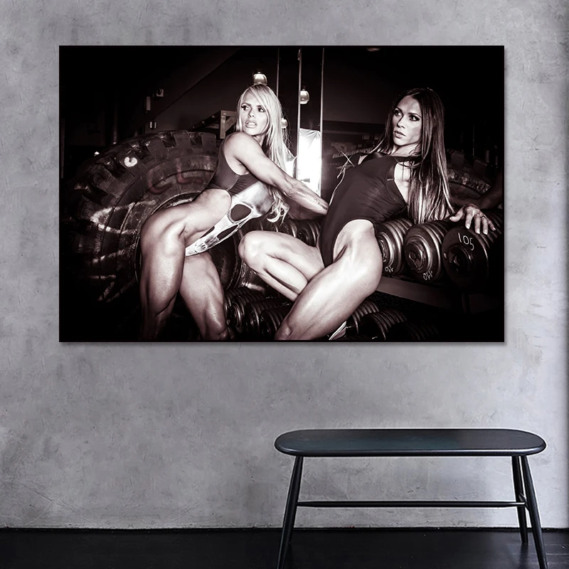 Women Fitness Model Muscles Sport Bodybuilding Motivational Poster Gym Decorative Wall Art Print Canvas Paintings Room Picture