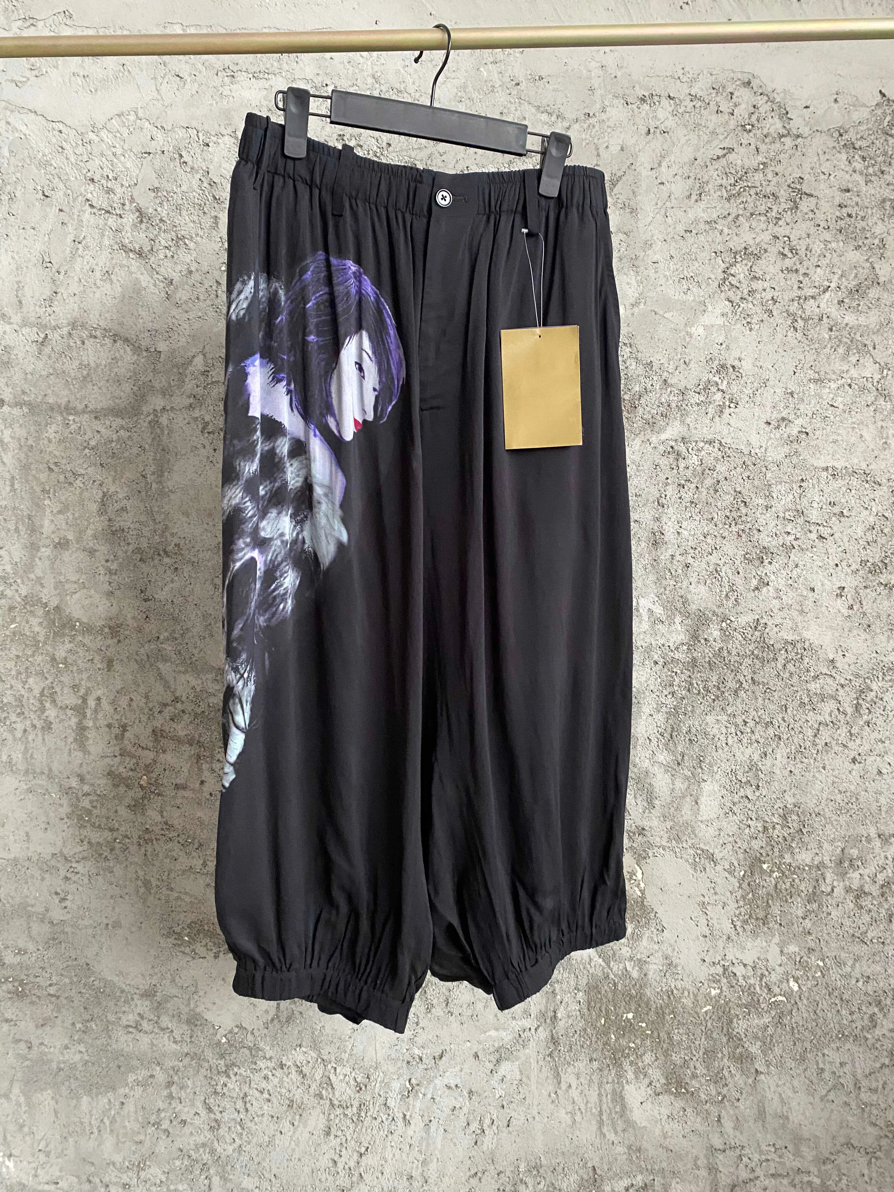 TOP-YAMAMOTO original portrait print asymmetrical loose wide-leg pants Design sense culottes Loose pants