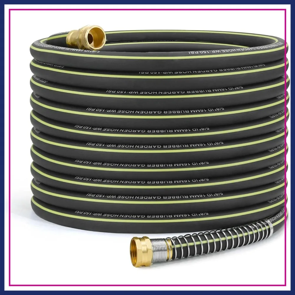 

Lightweight Rubber Garden Hose 100 ft, 5/8" Hybrid Rubber Hose with Solid Brass Fitting, Water Hose for Outdoor Cleaning & Washing