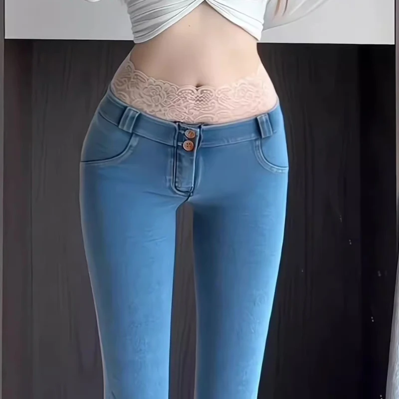 Tight Denim Pants Women Sexy Luxury Low Waist Stretch Jeans Push Up Hip Leggings Cropped Skinny Trousers Jeggings Korean Fashion