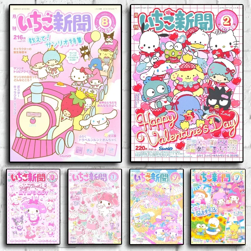 Anime Peripheral Sanrio Poster My Melody Cinnamoroll HelloKittys Canvas Painting Print Children's Room Decoration Christmas Gift