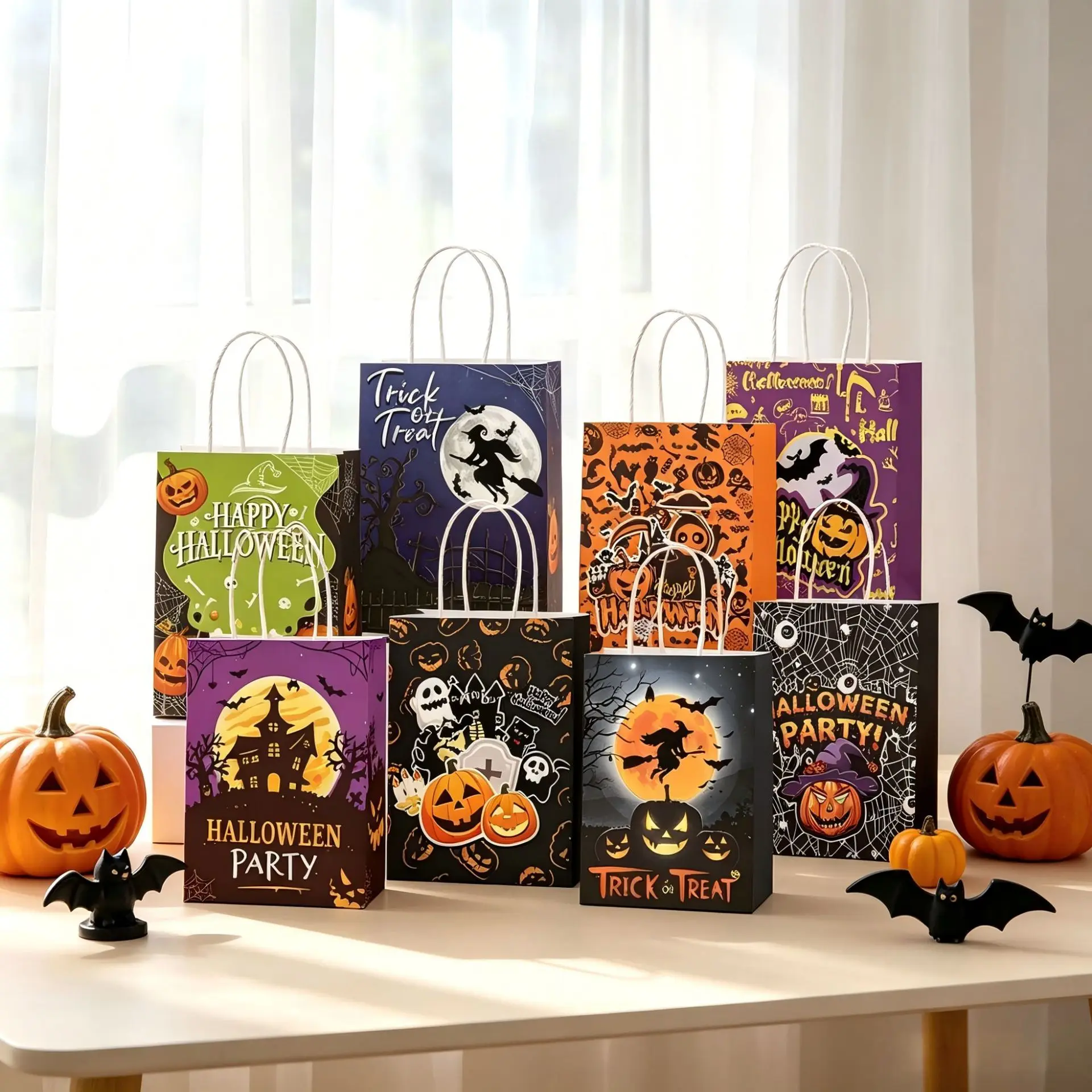 New Halloween Gift Bag Pumpkin Head Bat Handheld Paper Bag Halloween Party Candy Companion Gift Packaging Bag