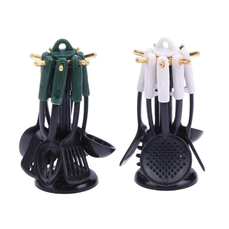 

Doll House Kitchen Utensil Set With Standing Rack Realistic Miniature Cookware 15UB