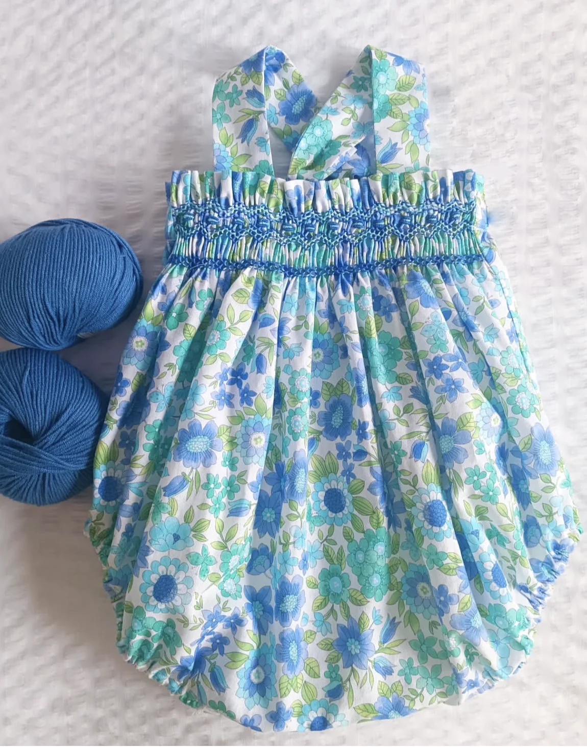 

0-6Y Baby Girl Summer Blue Smocked Handmade Turkish Vintage Princess Dress for Birthday Holiday Easter Photography Eid A27