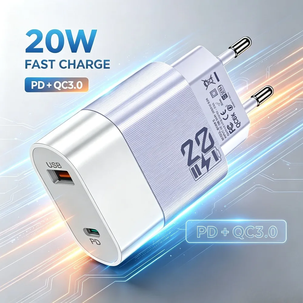 20W PD USB Type‑C Fast Charger Portable Quick Charge Adapter Travel Charging High‑Speed Charger For iPhone Samsung Xiaomi Huawei