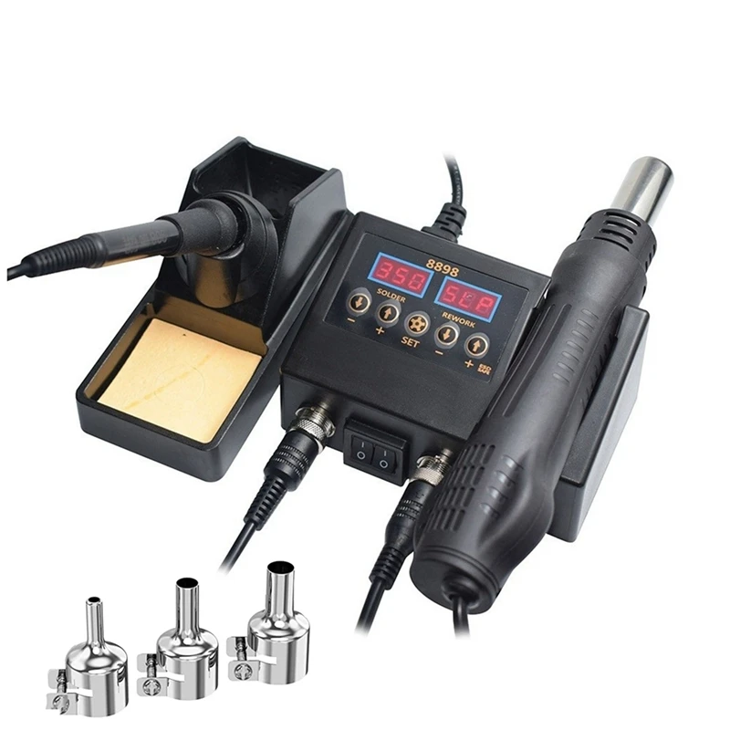 8898 Soldering Station 2 In 1 Hot Air Soldering Iron LCD Digital Display Welding Station For BGA PCB IC Repair US Plug