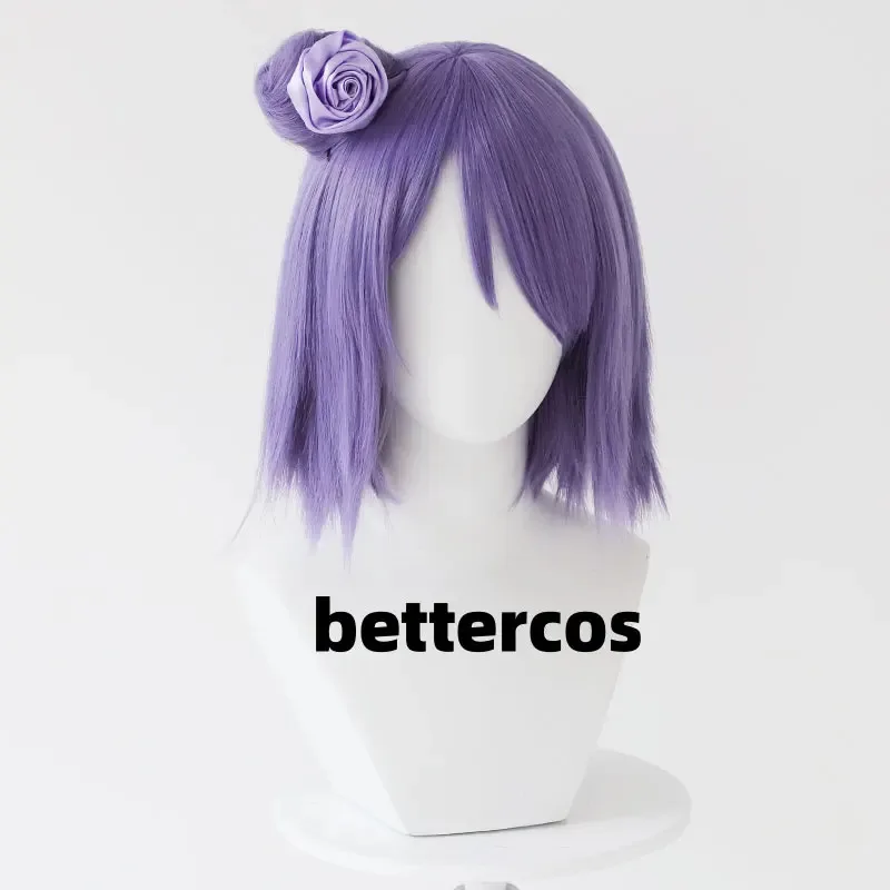 Konan Cosplay Wig Anime Purple Short With Bun Heat Resistant Synthetic Hair Halloween Party Wigs + Wig Cap