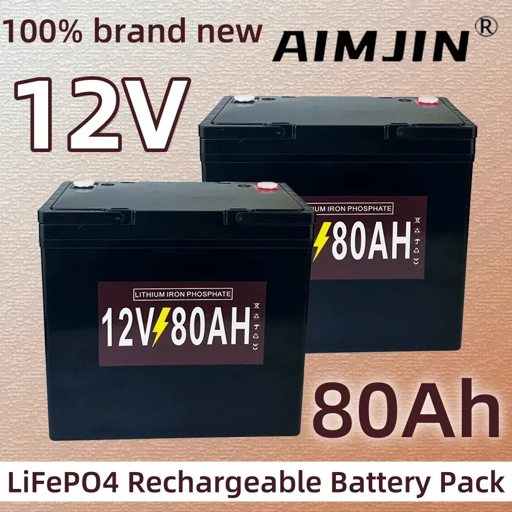 

12V LiFePO4 Battery 80AH 100AH Built-in BMS Lithium Iron Phosphate Cell for Golf Cart Outdoor Camping Solar Storage