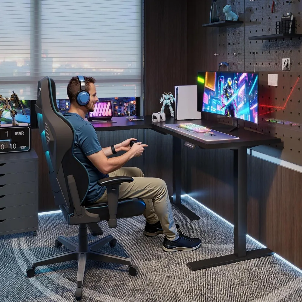 Adjustable Electric Corner Standing Desk, 63 x 48 L-Shaped Sit-Stand Computer Desk with Spacious Layout for Comfortable Office U