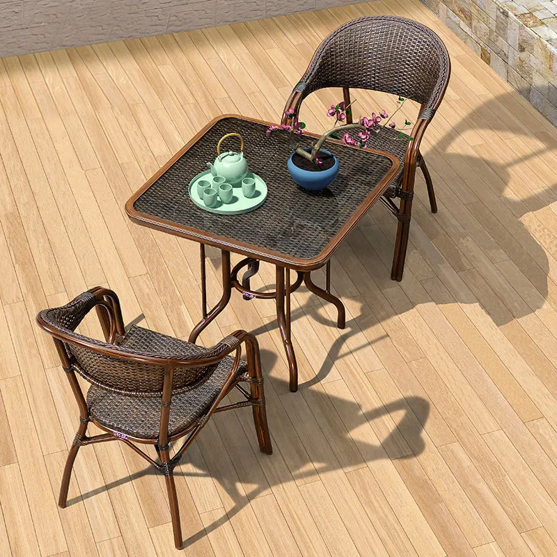 

Rattan chair three-piece living room outdoor leisure rattan chair simulation bamboo balcony tea table chair