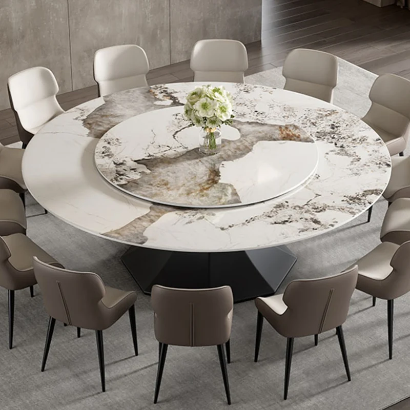 Rock Board Large Circular Dining Table And Chair Household Electric Large Circular Table With Turntable Muebles Furnitures