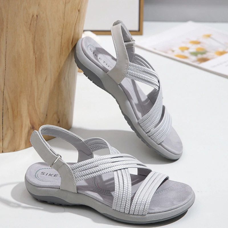 

Summer Comfortable Woven Strap Wedge Sandals Adjustable Strap Non Slip Big Size Casual Walking Footwear For Middle Aged Moms