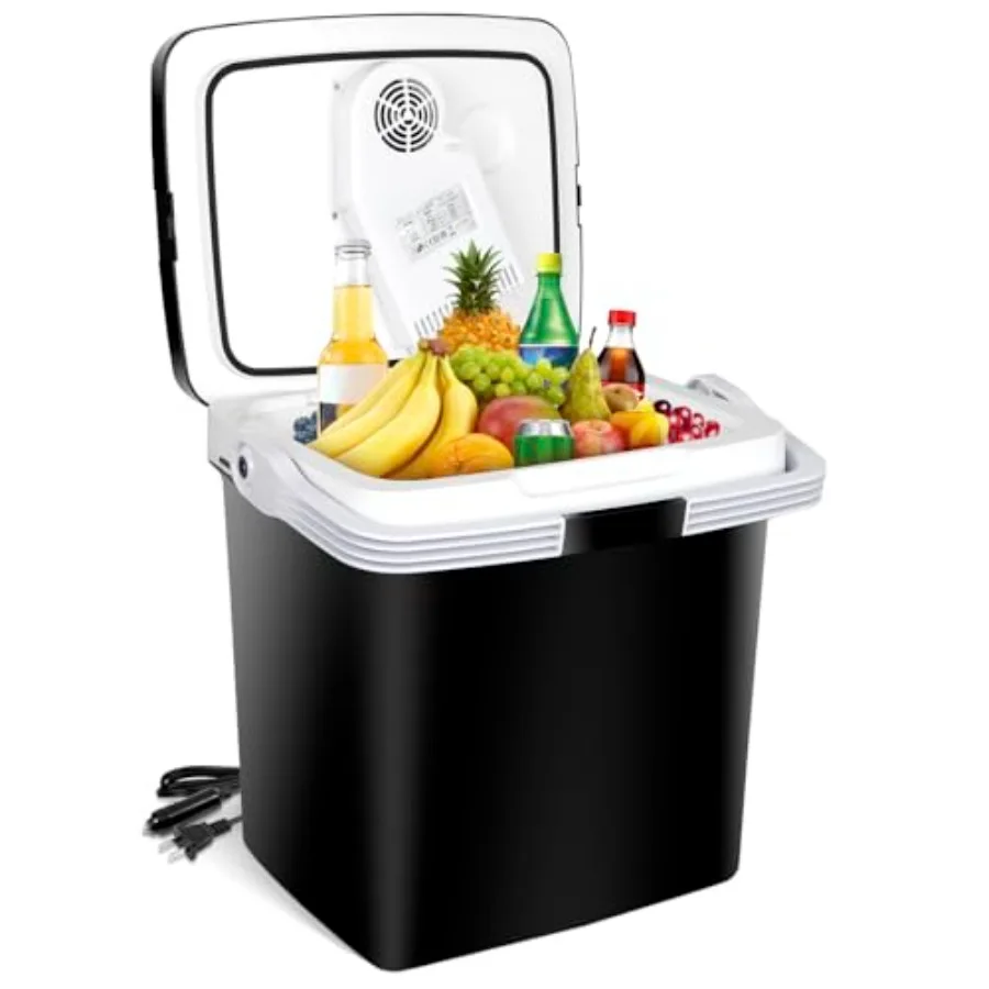 12V DC Car Fridge 28 Quart Portable Electric Cooler Warmer with Automatic Locking Handle for Travel Camping Black