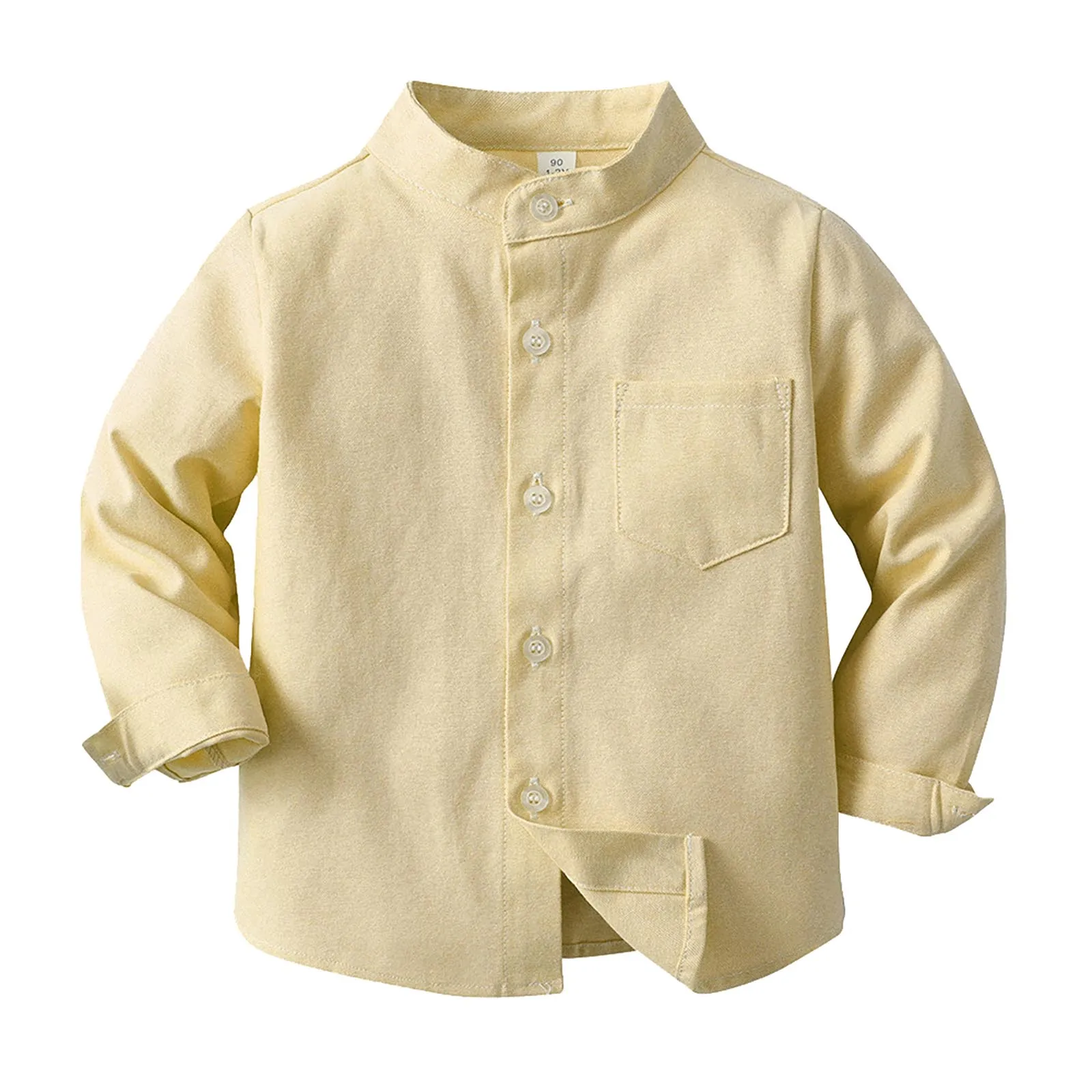 Bambini ragazzi camicie tinta unita top manica lunga monopetto camicia formale per battesimo festa di compleanno