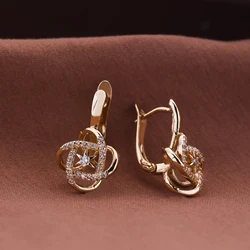 Dckazz Classic Circles Intertwined Earrings Crystal Pendant 585 Rose Gold Color Earrings for Woman Christmas Jewelry Gift