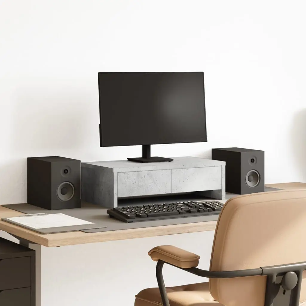 

Monitor Stand with Drawers Concrete Grey 19.7x10.6x5.9" Engineered Wood