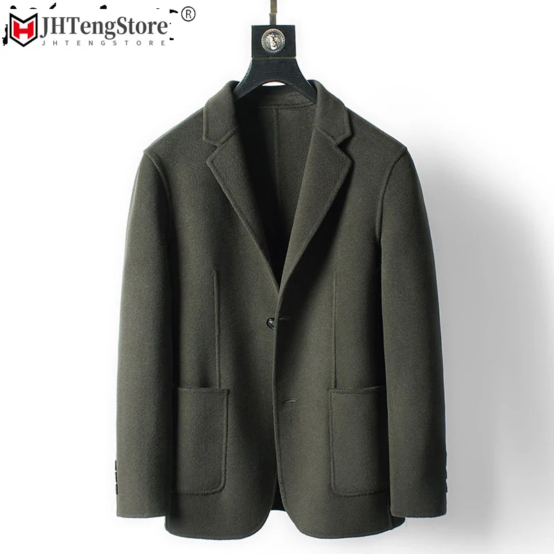 

New Autumn Winter Wool Coat Manual Double-Faced Woolen Coat Men Clothing Short Men Blazer Outwear Casaco Masculino