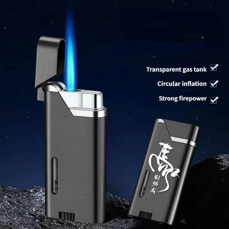 2024 New Metal Windproof Portable Igniter Visible Transom Inflatable Lighter Kitchen Outdoor Men Smoking Tool Gift