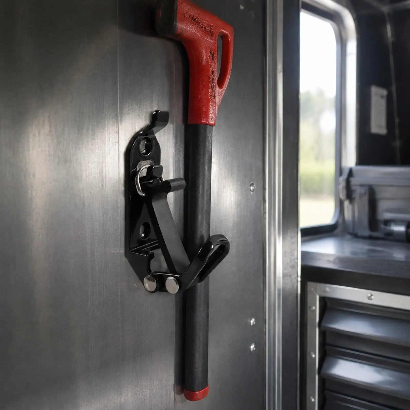 Fire Entry Tool Axe Bracket with Rubber Cradle Strap for Truck Garage Workshop Use