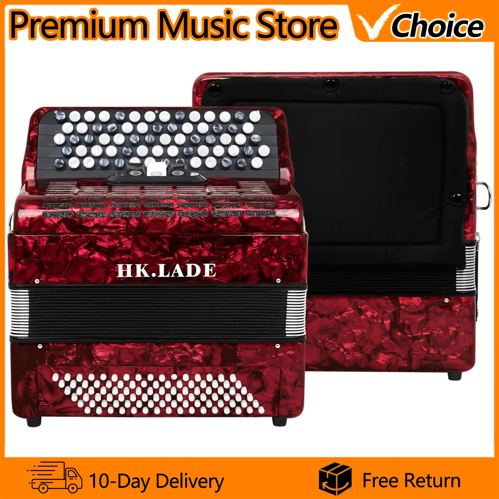 HK·LADE AH-120 Bayan Accordion 69 Keys 96 Bass 3 Keyboard Voice Changing Accordion Sheepskin Bellows Accordion with Storage