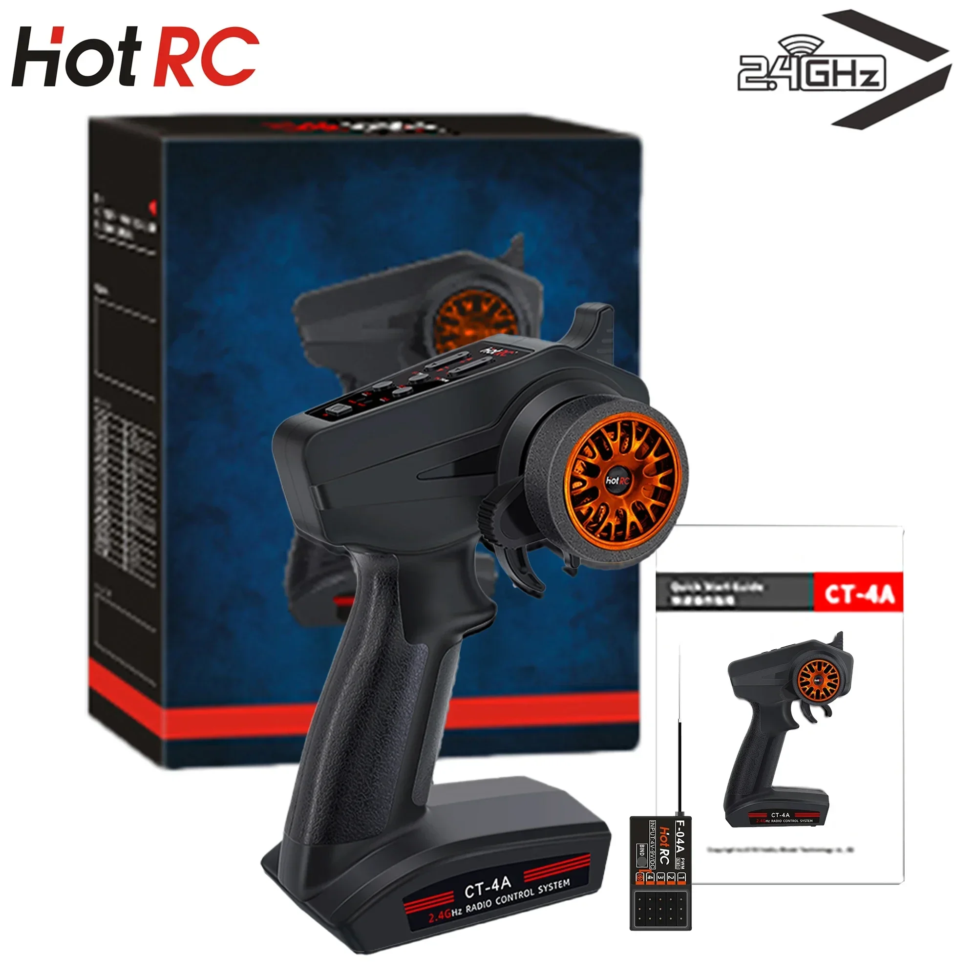 HOTRC CT-4A 4CH 4 canales Radio Control 2,4 GHZ sistema FHSS transmisor 2S 4V-9V una sola mano con receptor de F-04A para RC coche barco de juguete