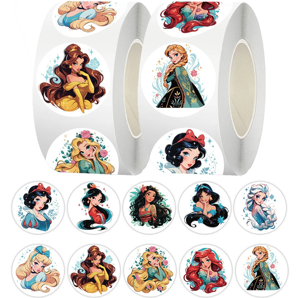 

500pcs/roll Kawaii Disney Princess Sealing Stickers Cute Cartoon Reward Sticker DIY Luggage Phone Guitar Decoration Decals Gift