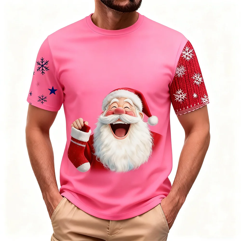 

Cute Santa Clause Graphic Men's T-Shirts Merry Christmas Theme Casual Short Sleeve Pullover Festival Party Loose Round Neck Tees