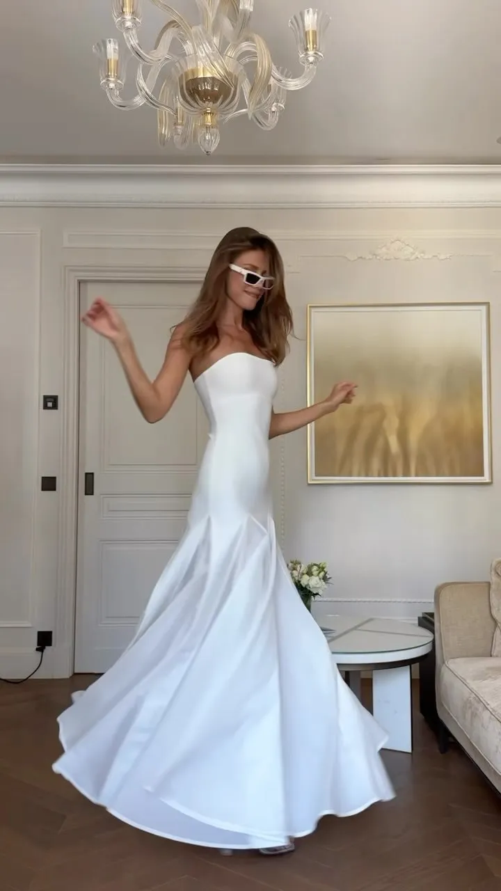 Vestido de noche de fiesta, vestido largo ajustado con diseño fruncido blanco para mujer, sin tirantes, línea A, plisado, trajes de cóctel de cumpleaños para celebridades