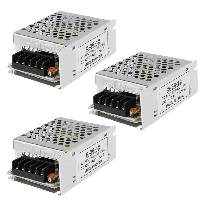 3X AC 100V-240V a DC 12V 3A 36W interruptor de transformador de voltaje, fuente de alimentación de tira LED