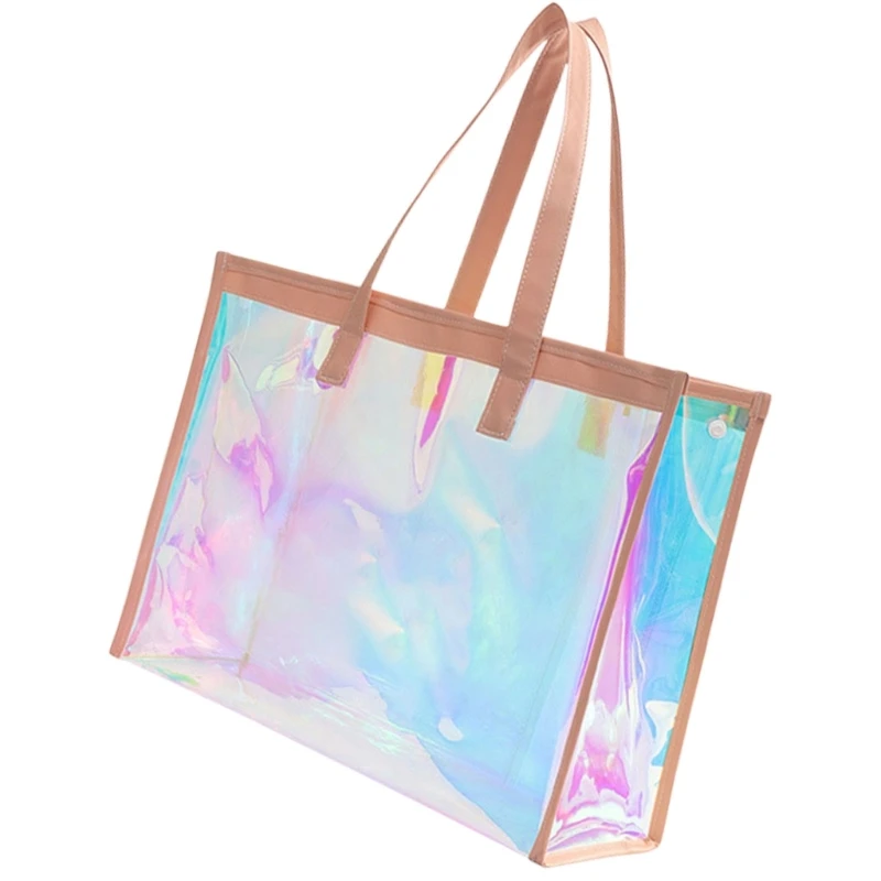 Bolsa playa transparente holográfica portátil para nadadores, bolso viaje almacenamiento