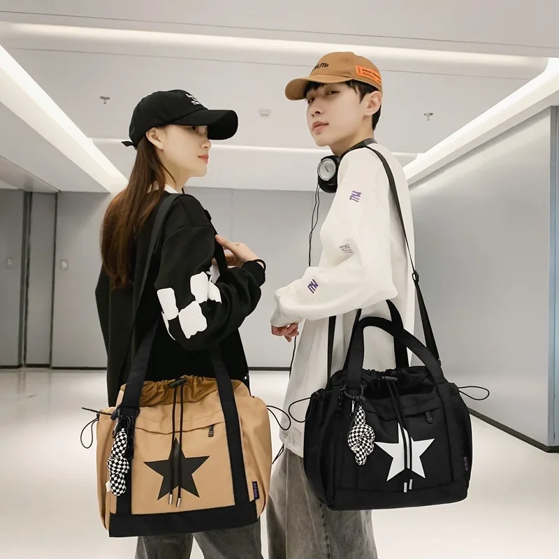 

Drawstring bag fashion large capacity star print casual crossbody bag 2025 new trend student shoulder bag