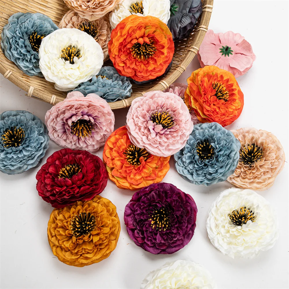 Batch 10pcs 9cm Retro Gerbera Artificial Silk Rose Flower Head Home Wedding Decora Christmas Craft Supplies Fake Flowers