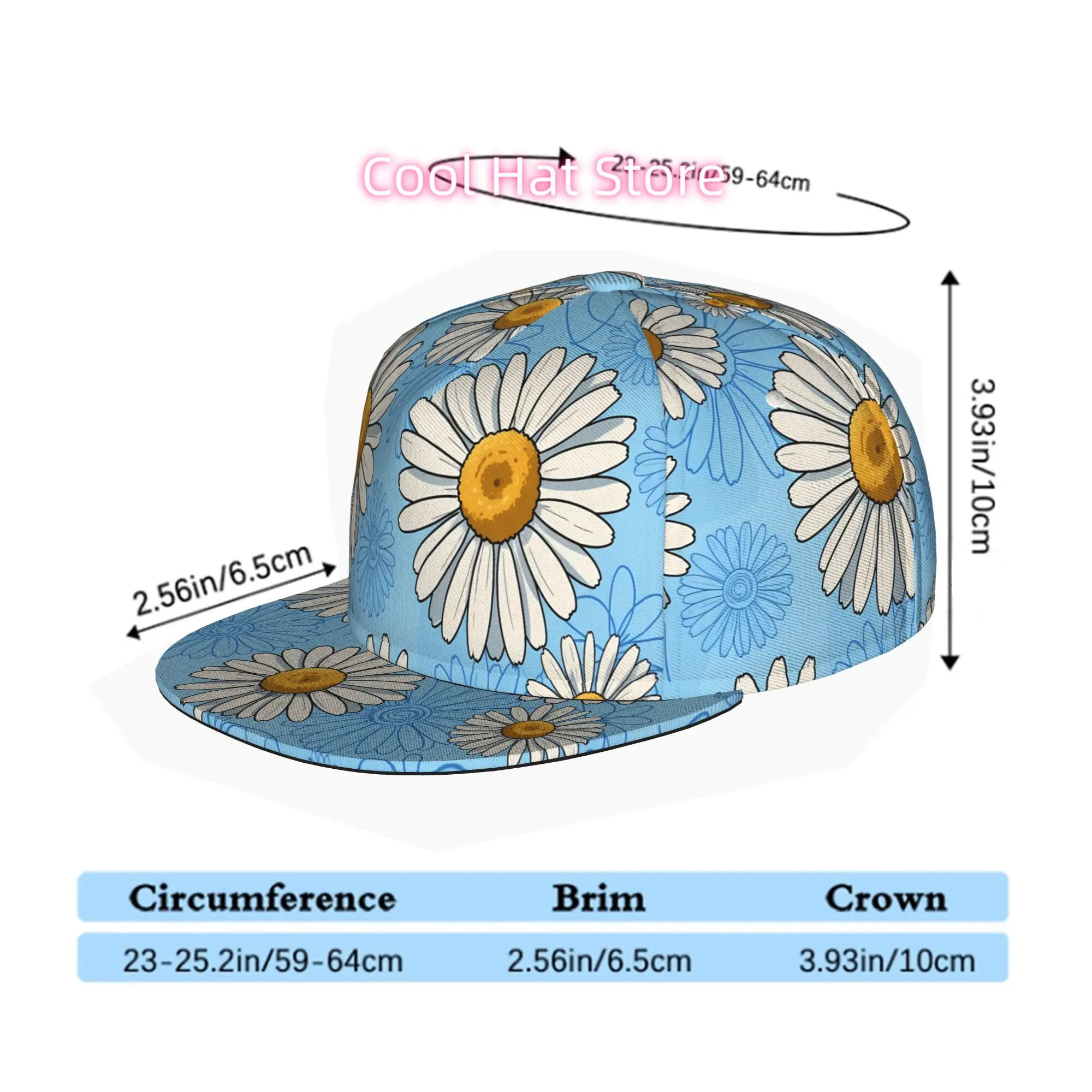 Men'S, Women'S, And Unisex Flat Brim Baseball Cap, Hip Hop Streetwear Snapback Trucker Hat  Blue background daisy pattern