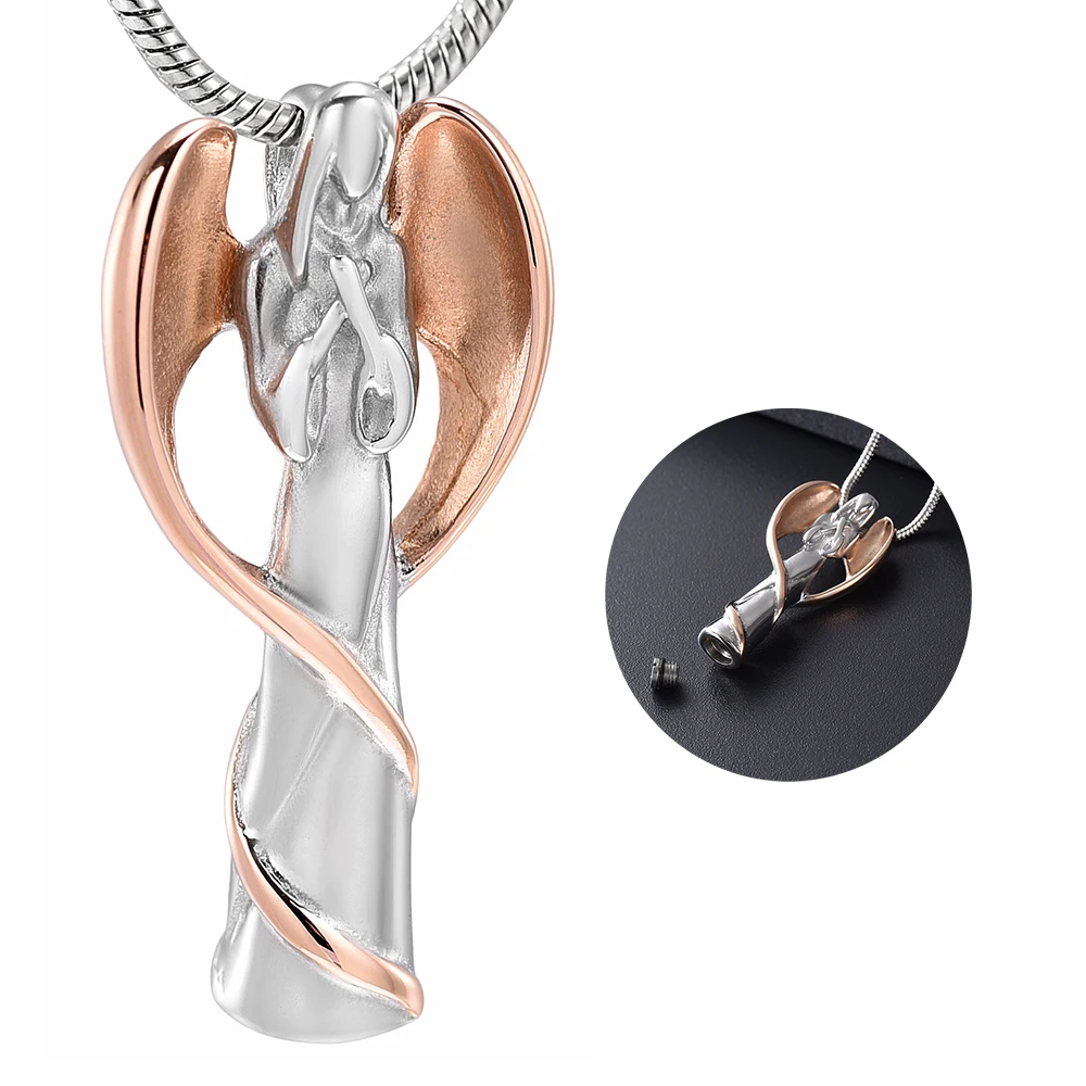 

Cremation Jewelry Urn Angel Pendant Necklace Cylinder Perfume Ashes Holder Stainless Steel Custom For Pet/Human Ashes Keepsake