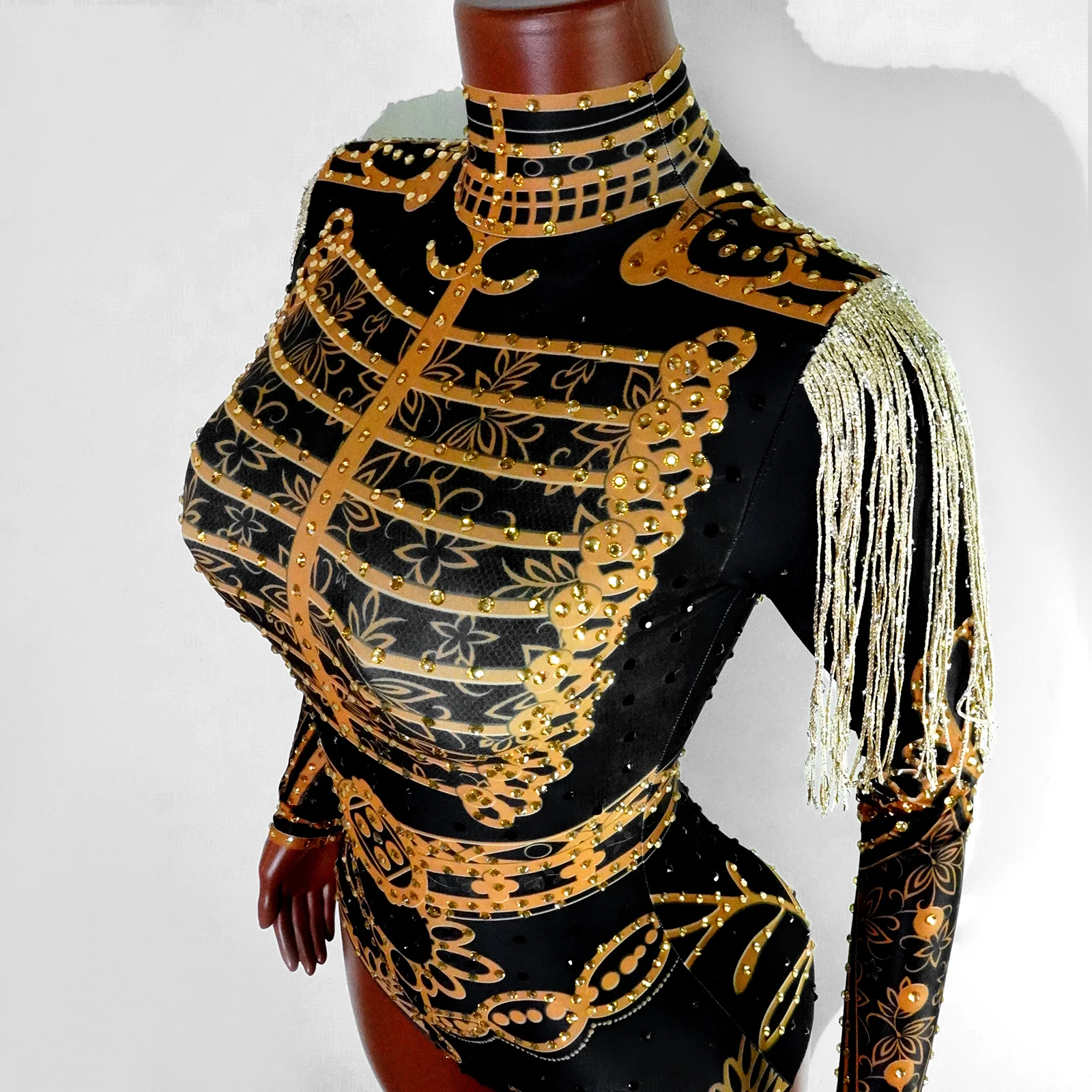 Luxurious Tight-fitting Jumpsuits Rhinestone Tassels Dance Performances Singer Parties Nightclub Stage Shows Drag Queen Costumes