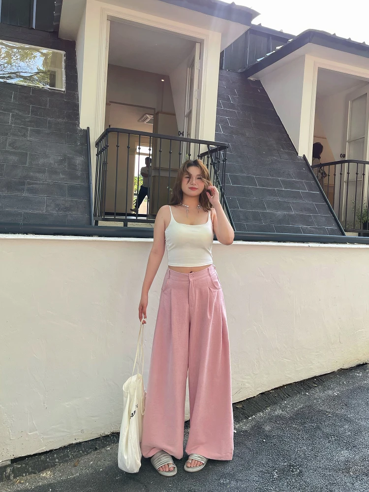 

High Waist Straight Leg Spor Casual Pants for plus Size Women Drapey Loose Fit Wide Leg Trousers Street Sle Polyester Fiber