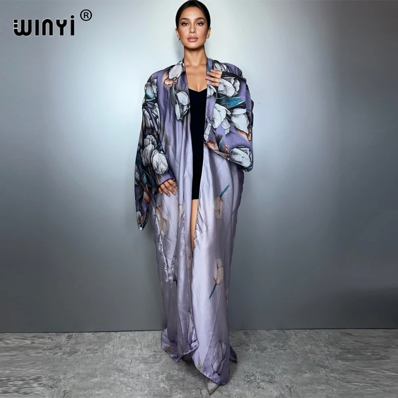 

WINYI summer boho kimono muslim Caftan holiday beachwear Cardigan evening dress abaya dubai luxury cover-ups beach outfits women
