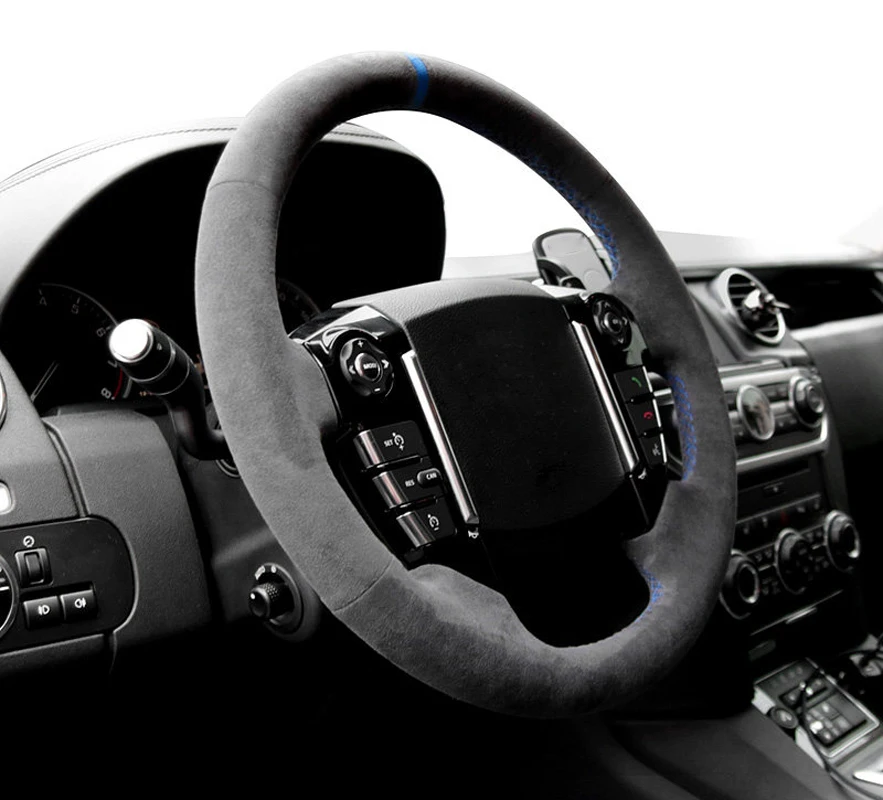 Genuine Leather Blue Thread Steering Wheel Cover Wrap For Alcantera Car Accessoires Specifically For LAND ROVER FREELANDER 2