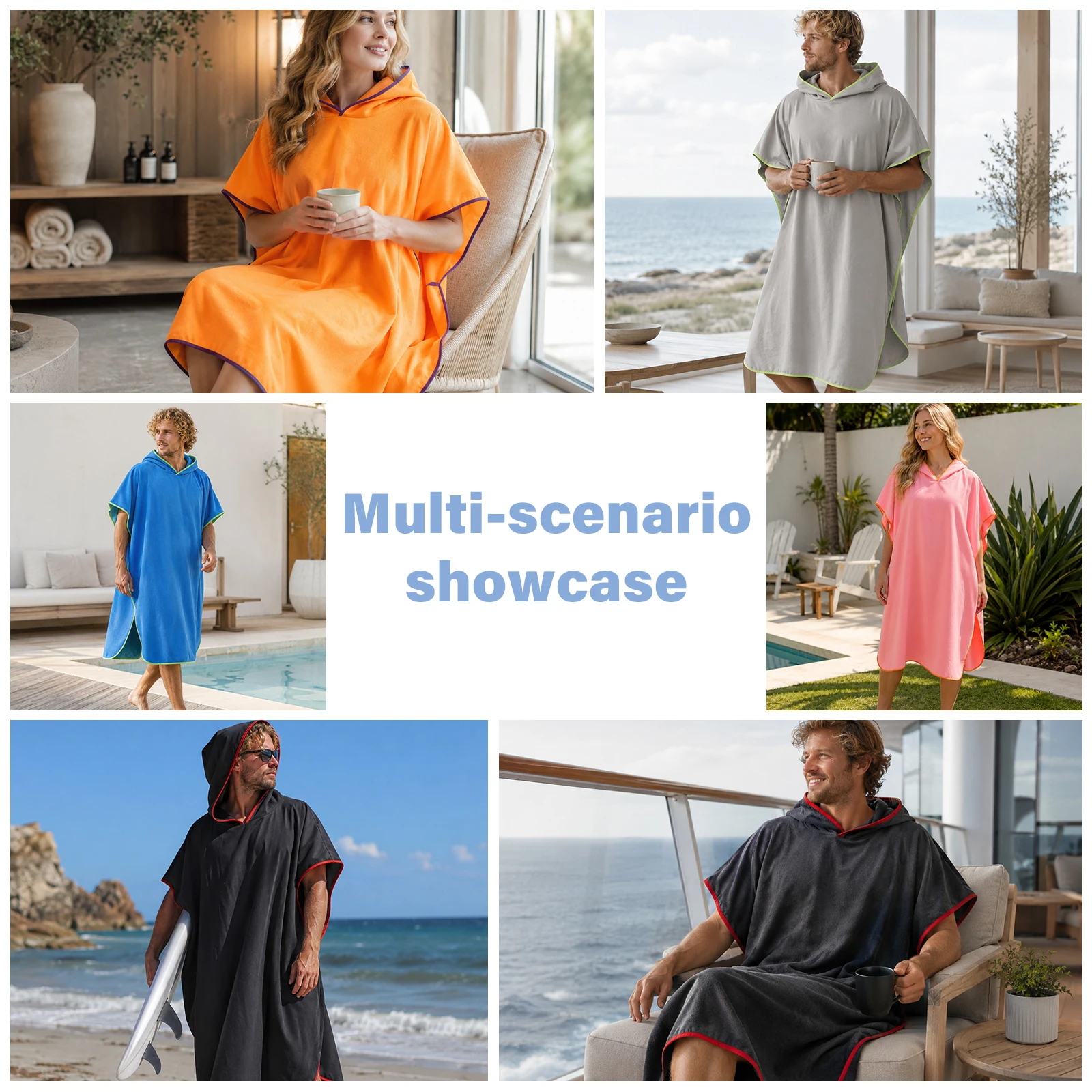 Adult Microfiber Hooded Towel Poncho No‑Pocket Quick Dry Surf Changing Robe Lightweight Swim Cover‑Up for Beach Pool Surfing Wat