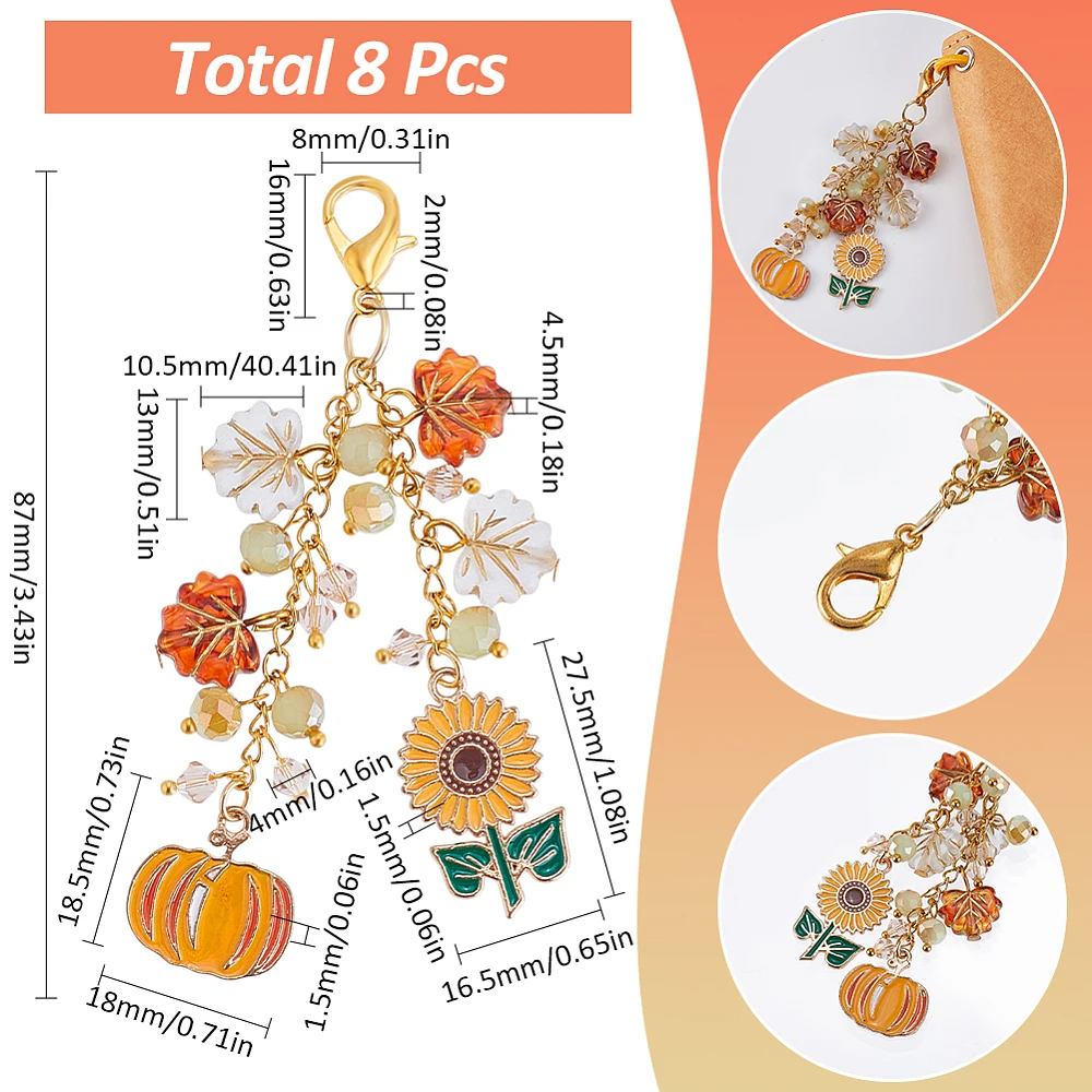 8Pcs Thanksgiving Bookmark Clip On Charms Bulk Planner Charm Fall Autumn Pumpkin Charm Sunflower Charms Travelers Notebook Charm