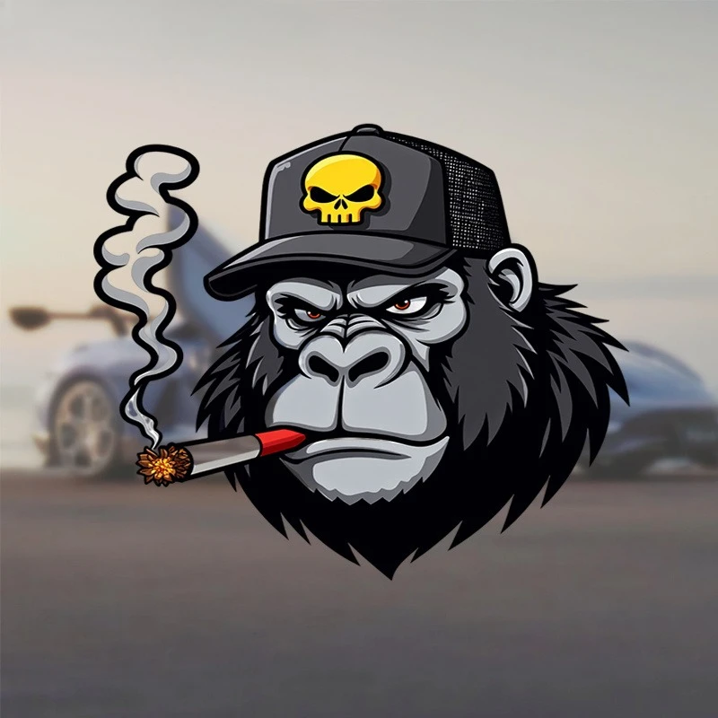

1PC Gorilla in Cap with Skull Decor - 15cm Edgy Style Adornment for Car Laptop Phone