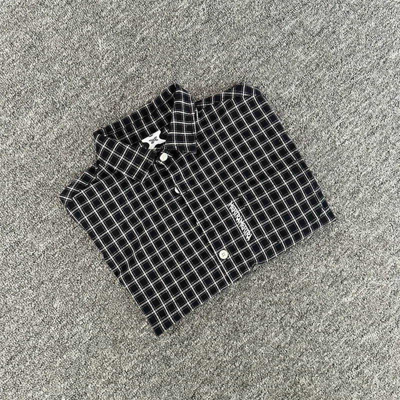 

Рубашки большого размера с вышитым логотипом и буквами Mertra для мужчин и женщин, 1:1, высококачественные рубашки в клетку из чистого хлопка, черные, белые