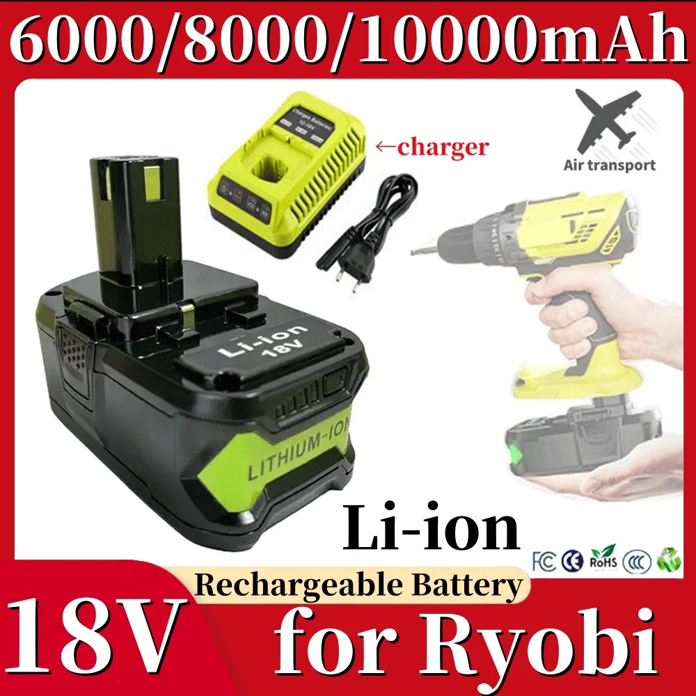 18V 6000/8000/10000mAh for Ryobi High Capacity Lithium Battery ONE P102 p103 P104 P105 P107 Cordless Power Tools